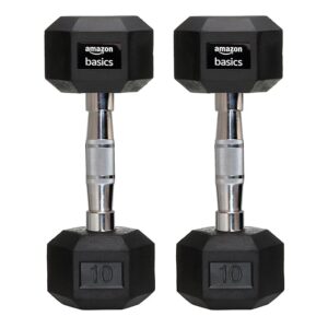 Rubber Encased Hex Dumbbell Weight Set Of 2, 10 Kg, Black