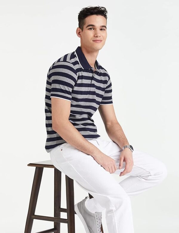 Men's Cotton Rich Striped Polo Tshirts - Image 3